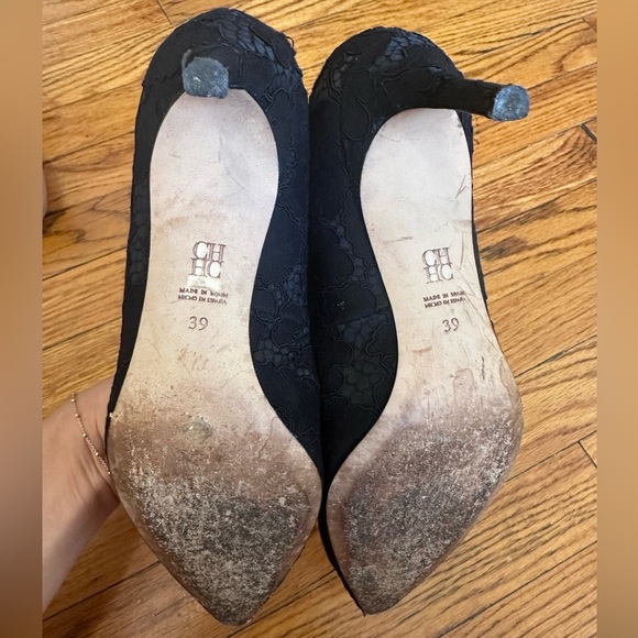 CH CAROLINA HERRERA BLACK LACE EMBELLISHED PUMPS SIZE 39 - Picture 10 of 16